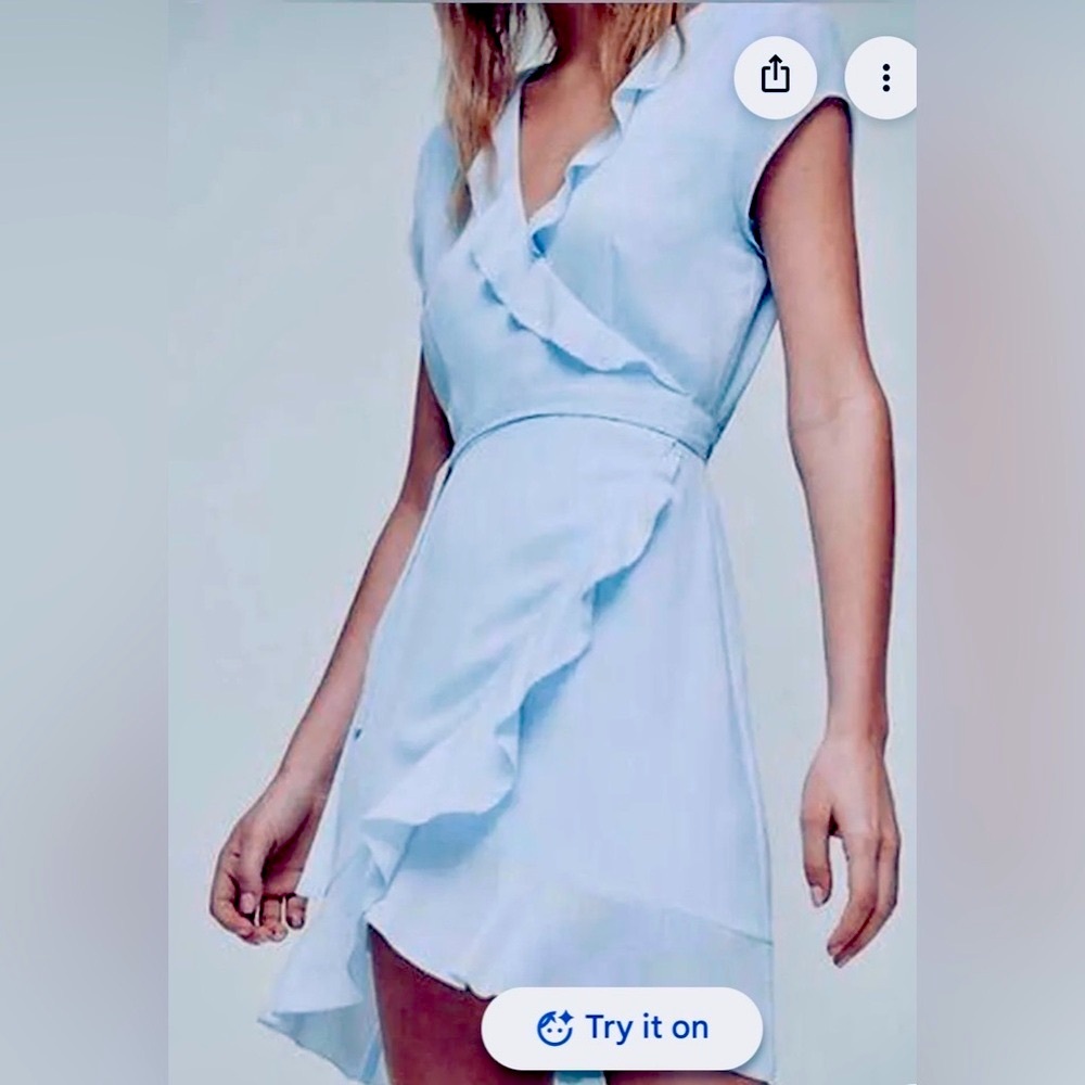 Aritzia Sunday Best Wrap Dress Low Cut Revealing Ruffled in Baby Blue Size 4